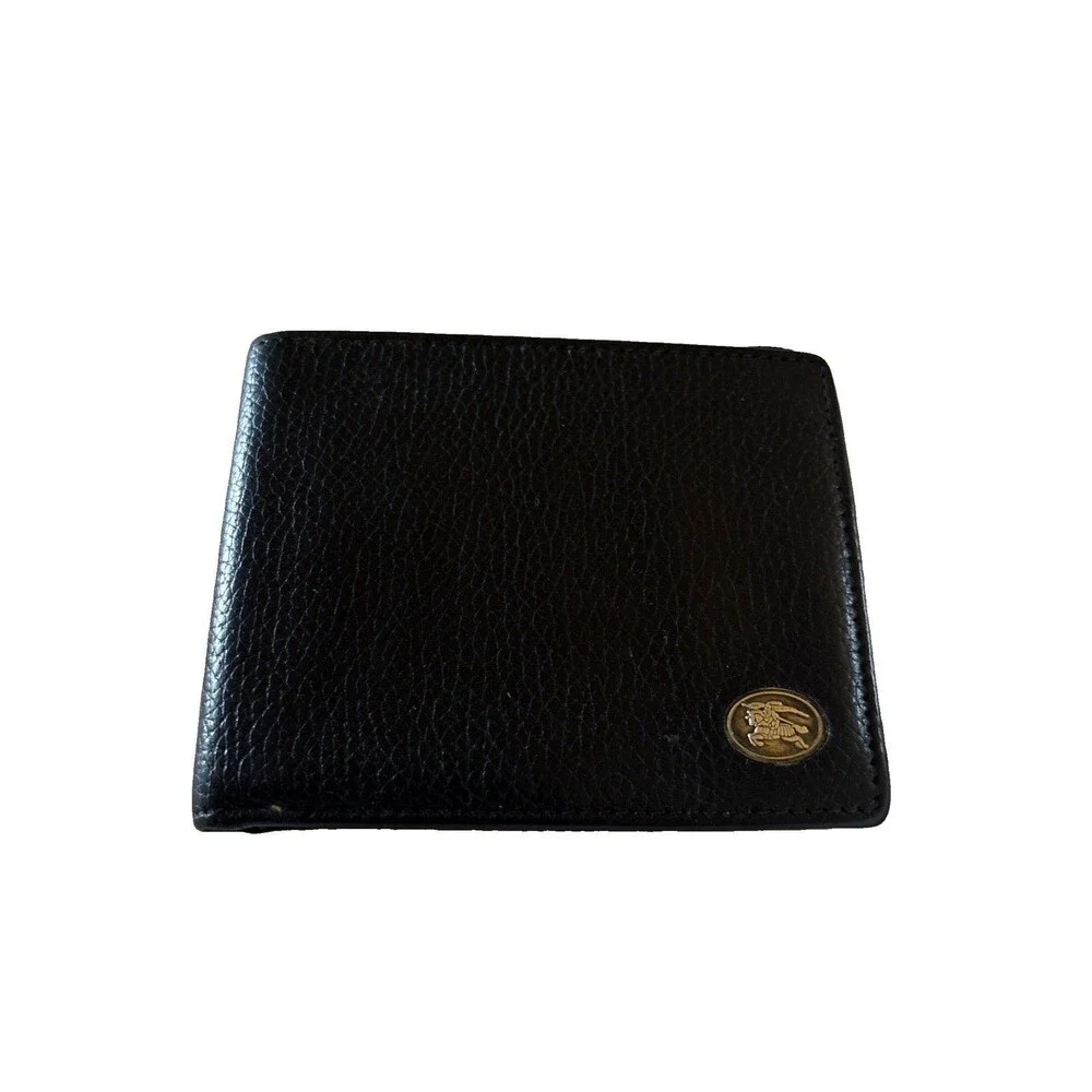 VTG BURBERRY Burberrys BI-FOLD LEATHER WALLET BLACK  Pre 1990s Nova Check Lining